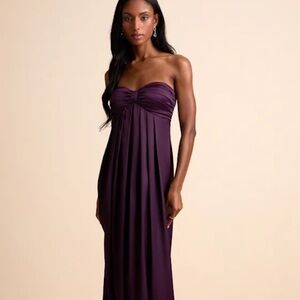 Lulus Memorable Entrance Dark Purple Strapless Satin Maxi Dress